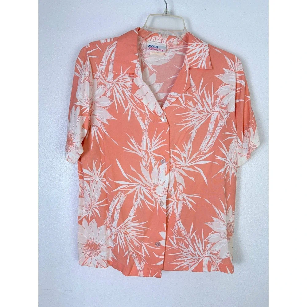 Avon Fashions Rayon Shorts Shirt Set 12 Peach Tropical Floral USA Resort 2 Piece